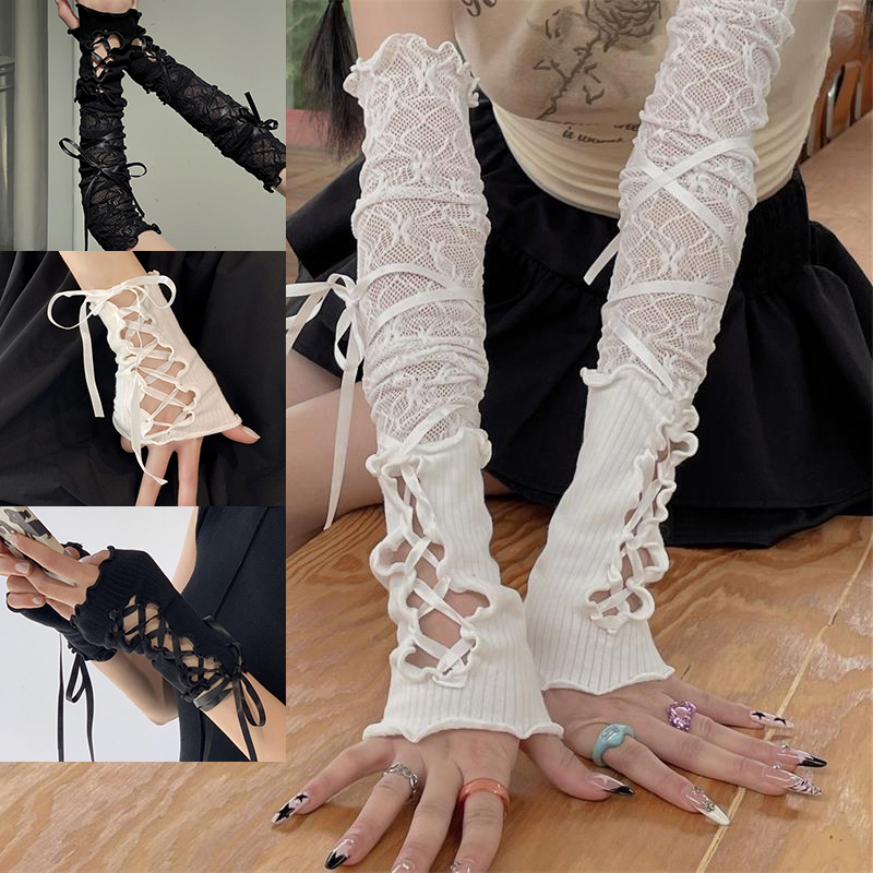 Women Lace‑Up Fingerless Arm S - đánh giá và giá Fingerless Glove Knit